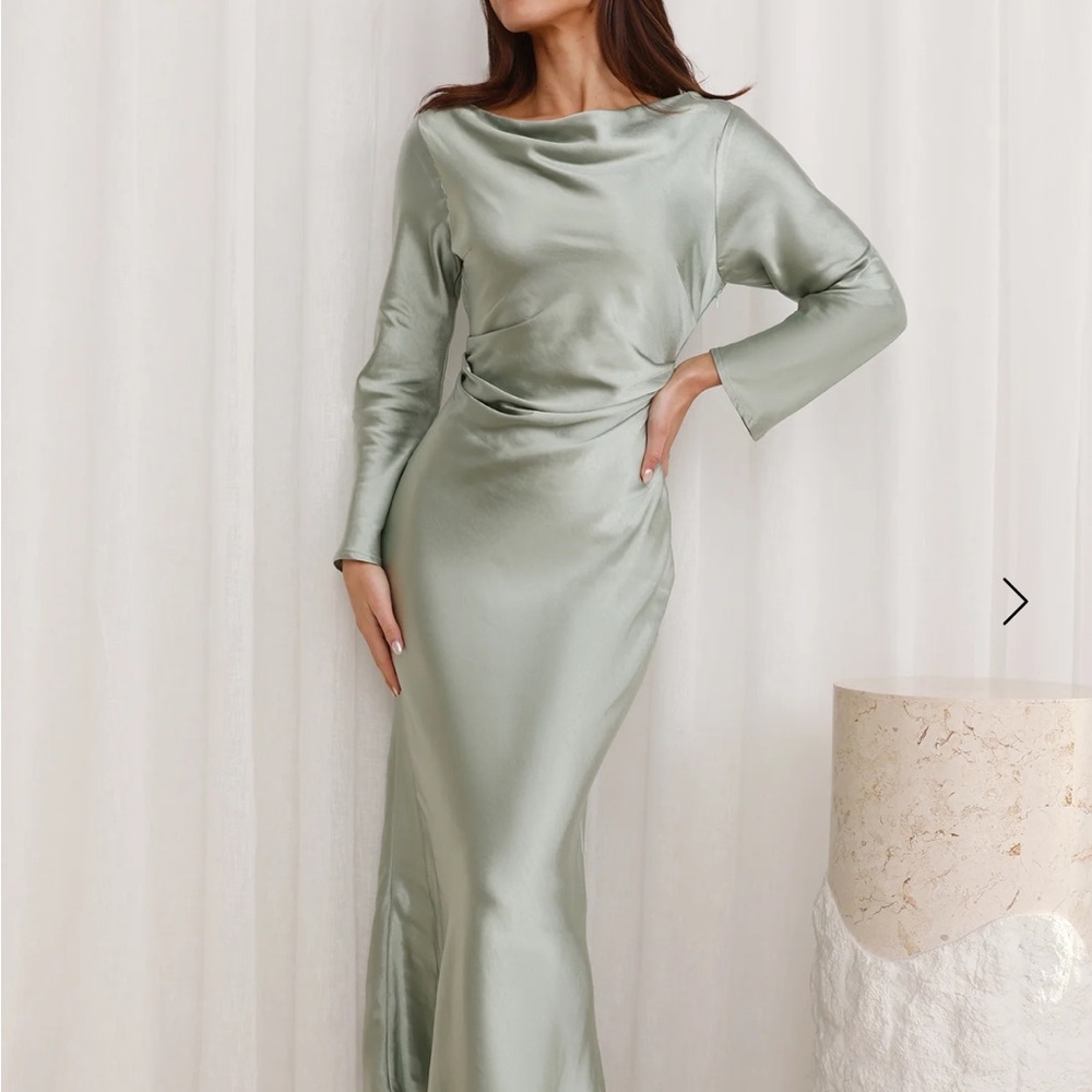 Elegant Sage Green Satin Dress